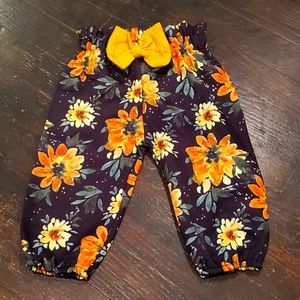 Adorable Watercolor Sunflower Pants with Bow 0-3M